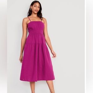 NWT Waist-defined Smocked Tiered Midi Cami Dress